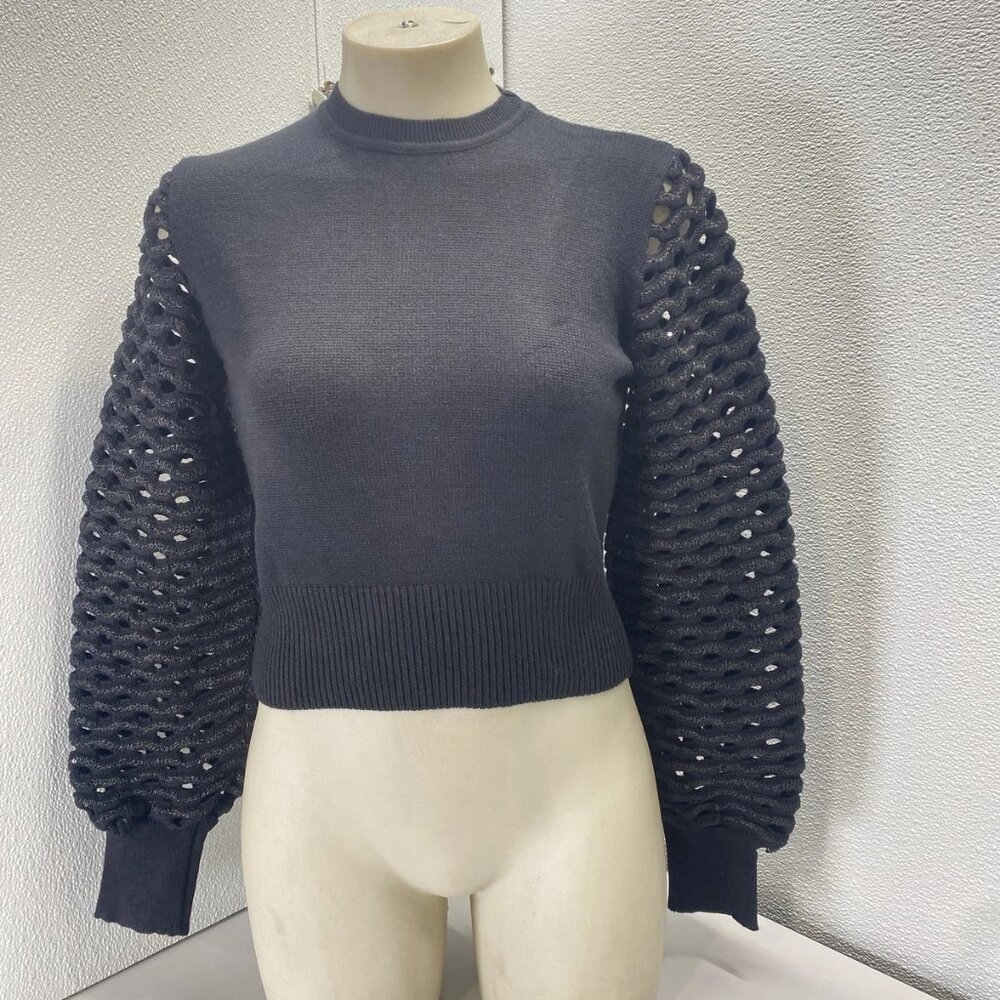 NEW MARIA PAVAN Women’s Sequin Braided Long Sleeve Sweater – Black Size M